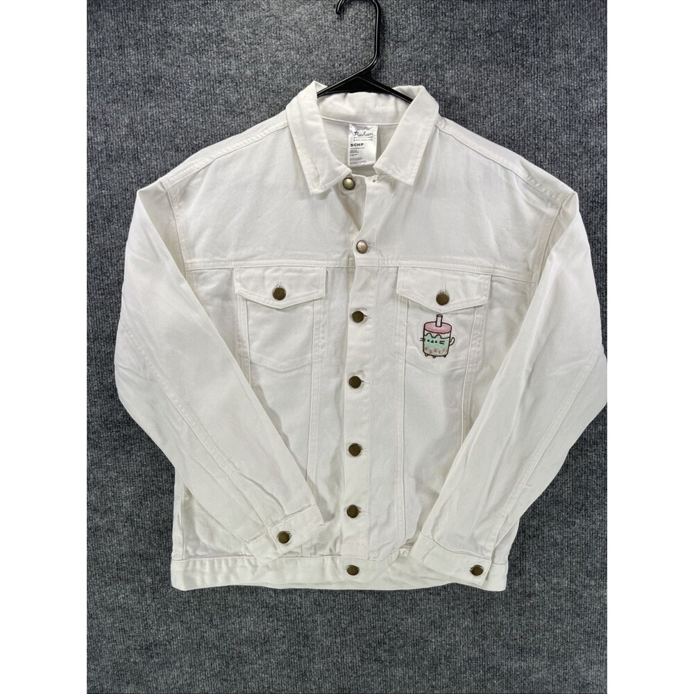 Pusheen White Denim Jacket 2023 Spring Exclusive Pusheen Boba Tea Sips Size S